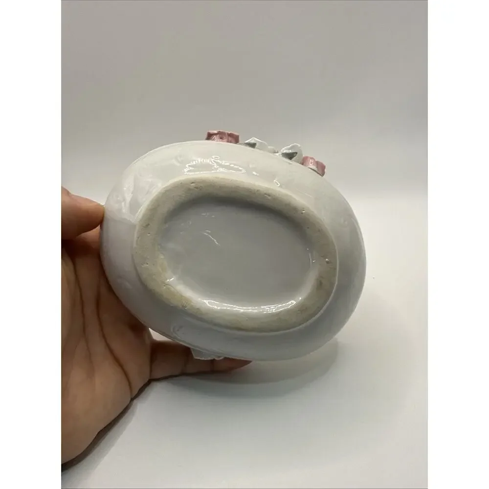 White Porcelain Basket with Pink & White Roses 5”